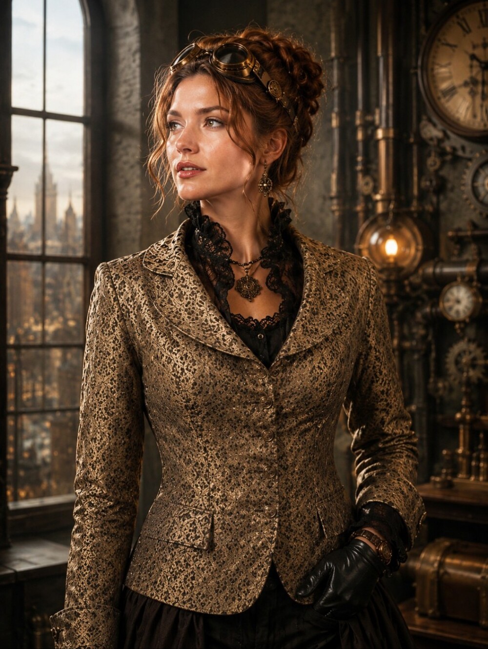 Albert Nipon Designer Gold/Bronze/Green Tapestry Steampunk portrait Blazer Sz 14